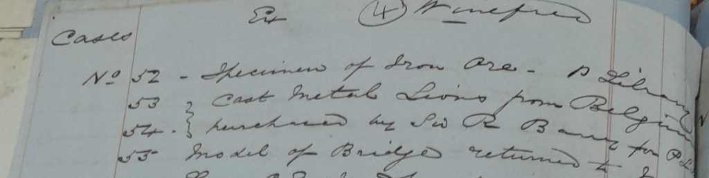 Handwritten list of shipping items on sailing ship "Winifred"