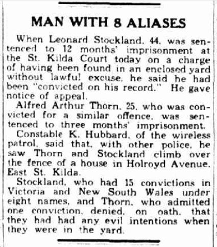 Newspaper article titled "Man with 8 Aliases"