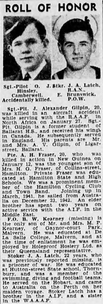 A newspaper article reporting on the death of four service men. There is