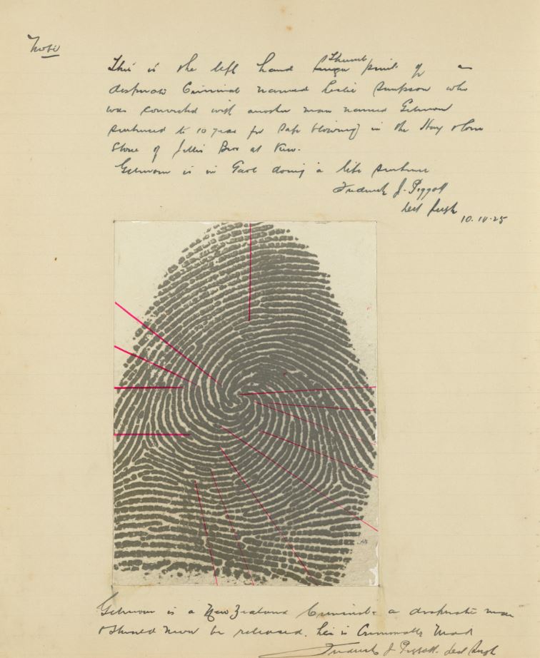 finger print photograph with red lines on it