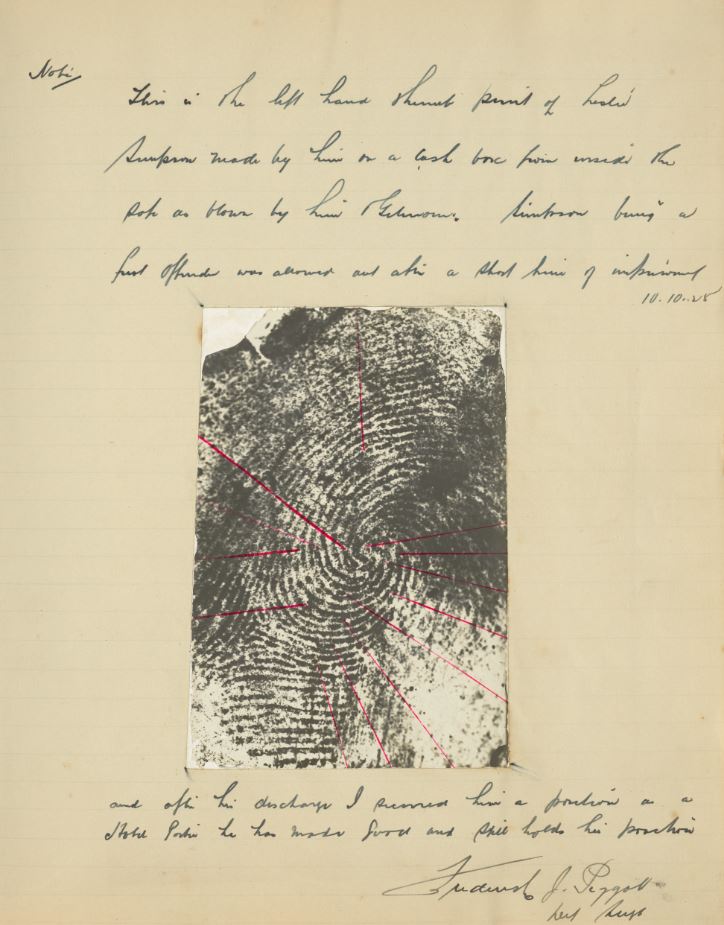 finger print photograph with red lines on it