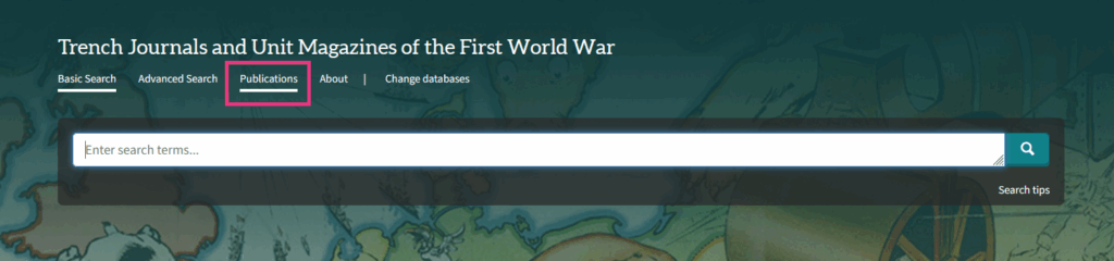 A screen capture of the homepage of the database