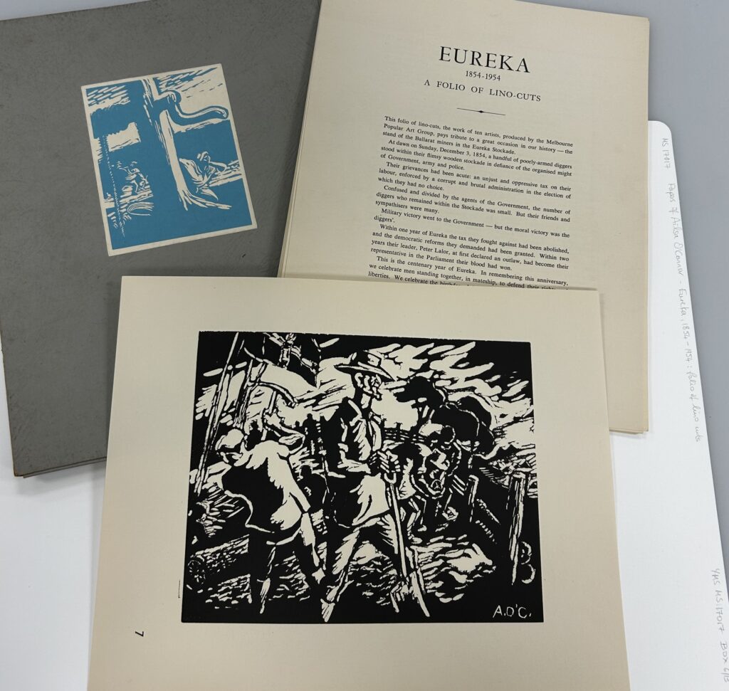 Photograph of cover, introduction text and lino-cut by Ailsa O'Connor.