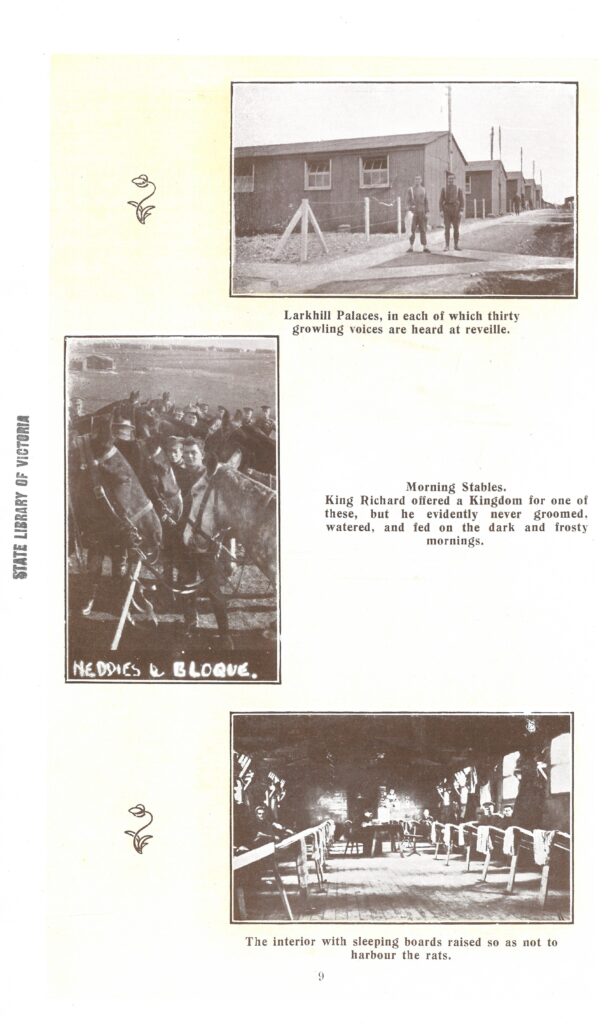 Three photographs of life in the barracks, accompanied by humourous descrptions.