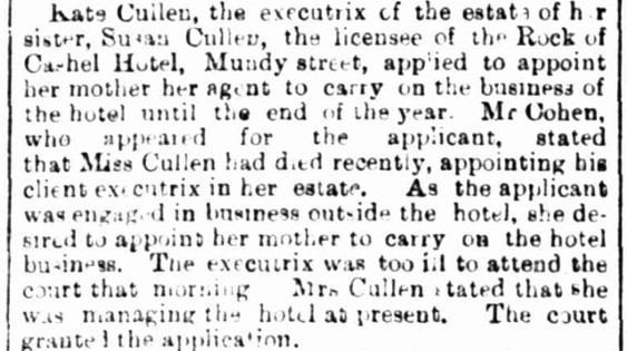 Section of text published in the Bendigo Advertiser, 1891, regarding the executive orders of Mrs Susan Cullens will.