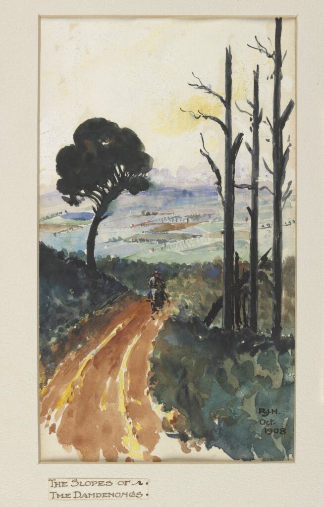 The slopes of Dandenong by Robert J. Haddon, [1907-1908]; watercolour.
