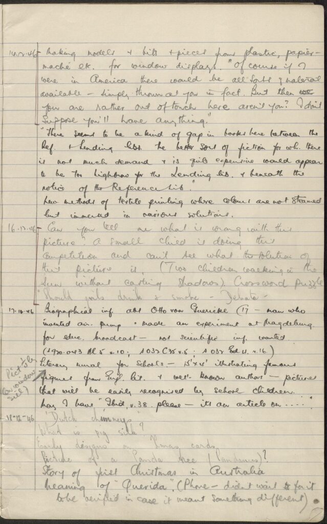 A page of handwritten enquiries from the enquiry register, some in pencil some in pen.